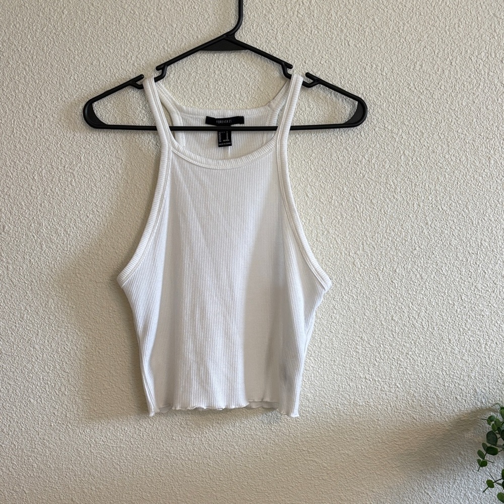 Forever 21 White Ribbed Tank Top